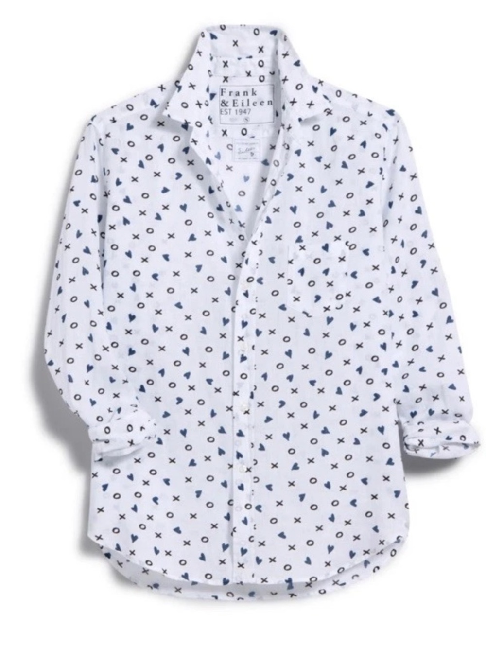 Frank & Eileen Eileen X's O's and Hearts L White Linen Button Down Shirt Top